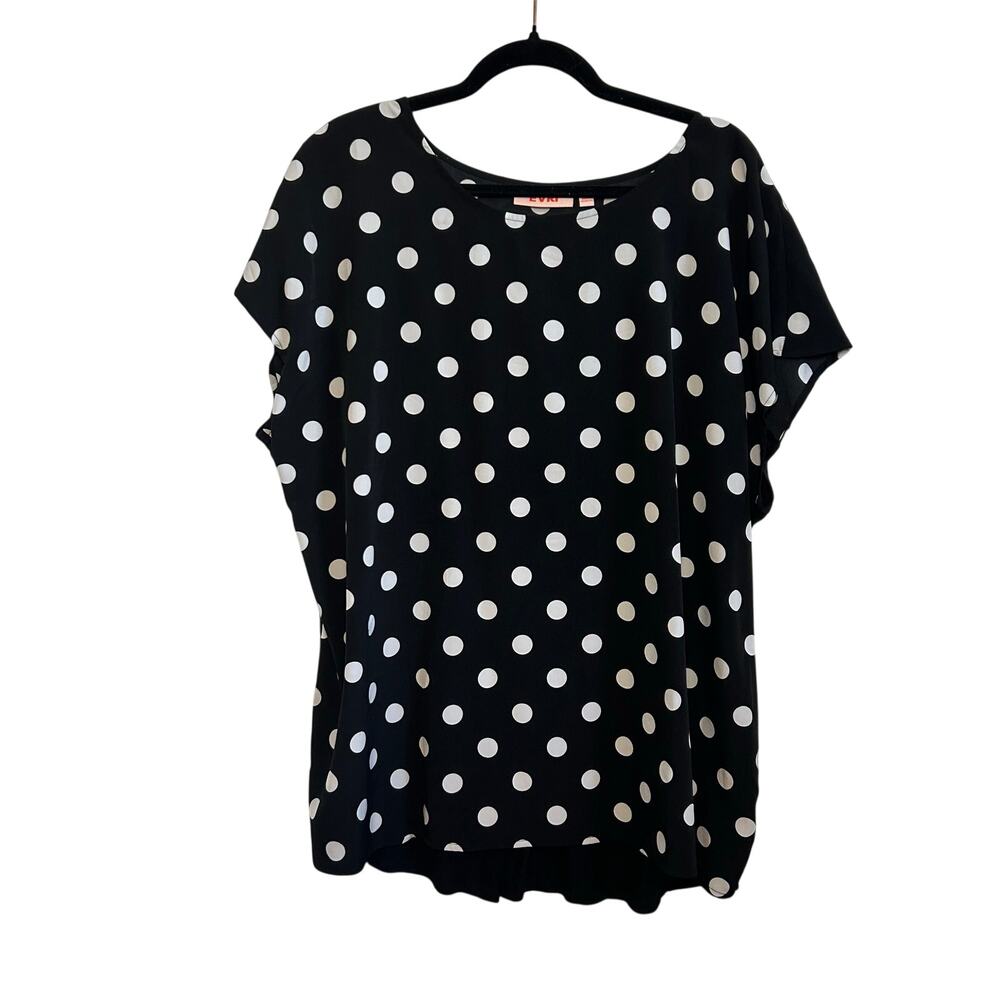 Evri Plus XL Black White Polka Dot Blouse Knit Jersey Plus Size Casual Retro